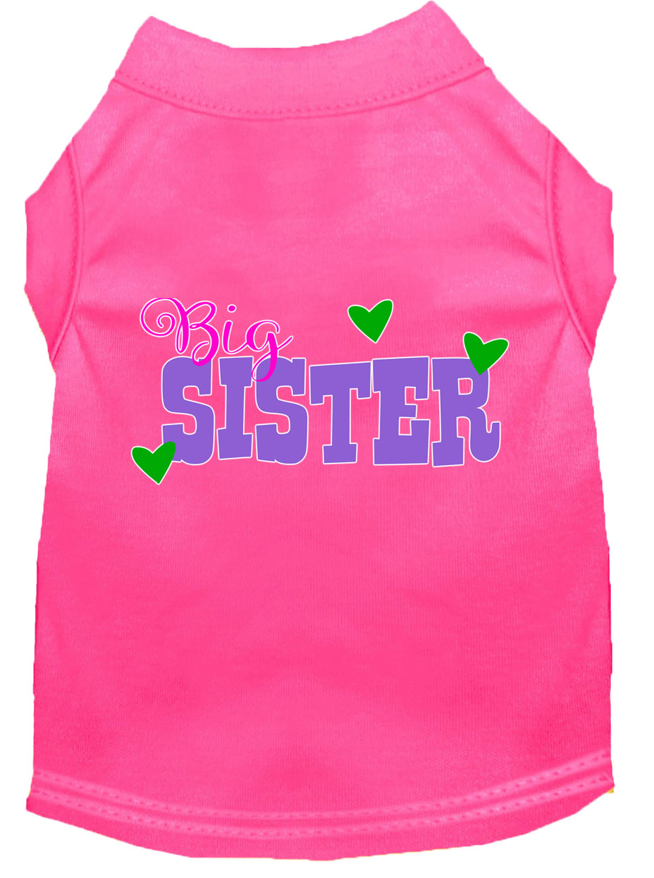 Big Sister Screen Print Dog Shirt Bright Pink Sm